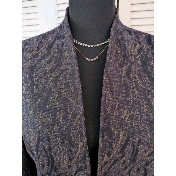 Coldwater Creek Blazer Women's L 14-16 Navy Jacquard Jacket Metallic Retro Glam - Picture 2 of 15